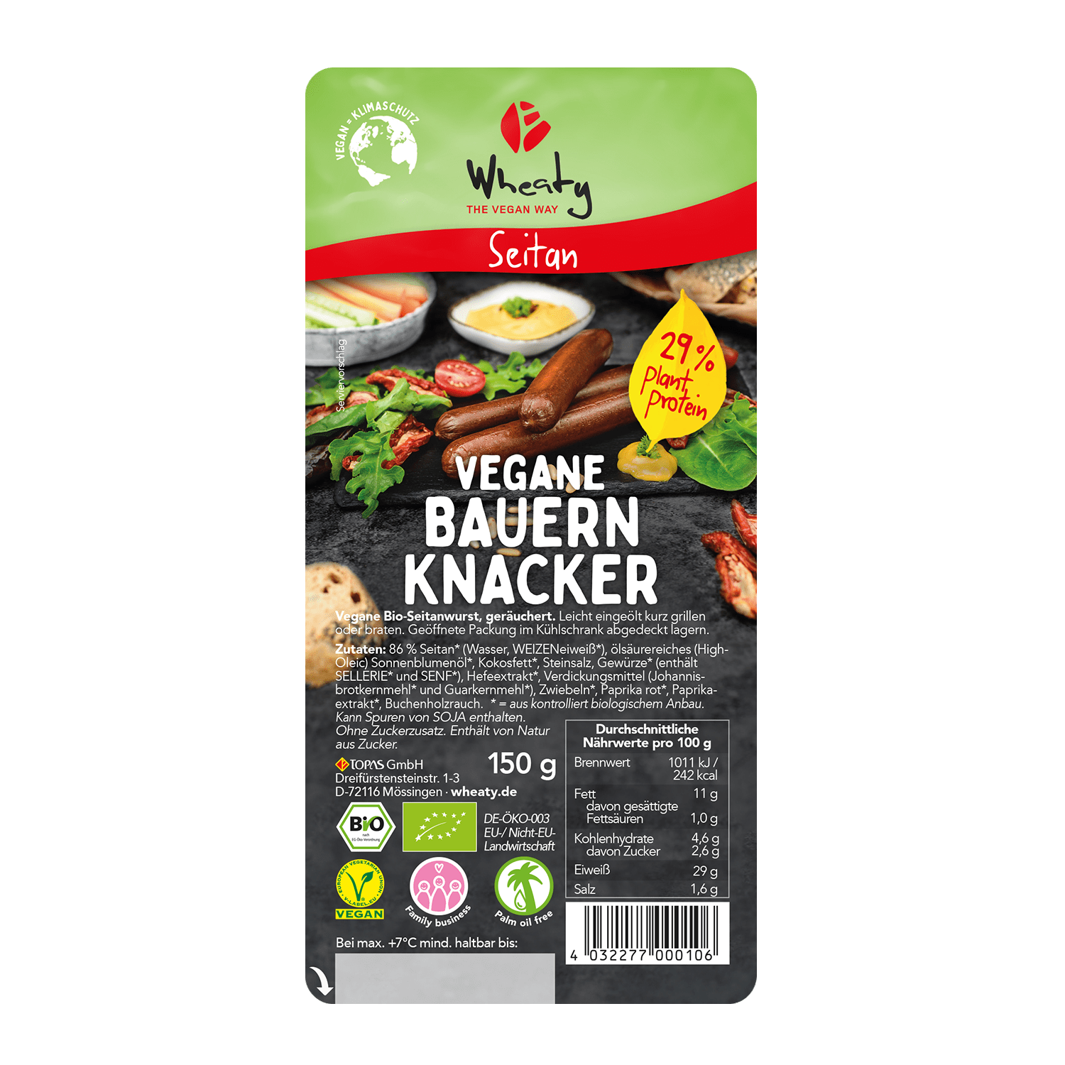 Vegan Bauern-Knacker, Organic, 150g