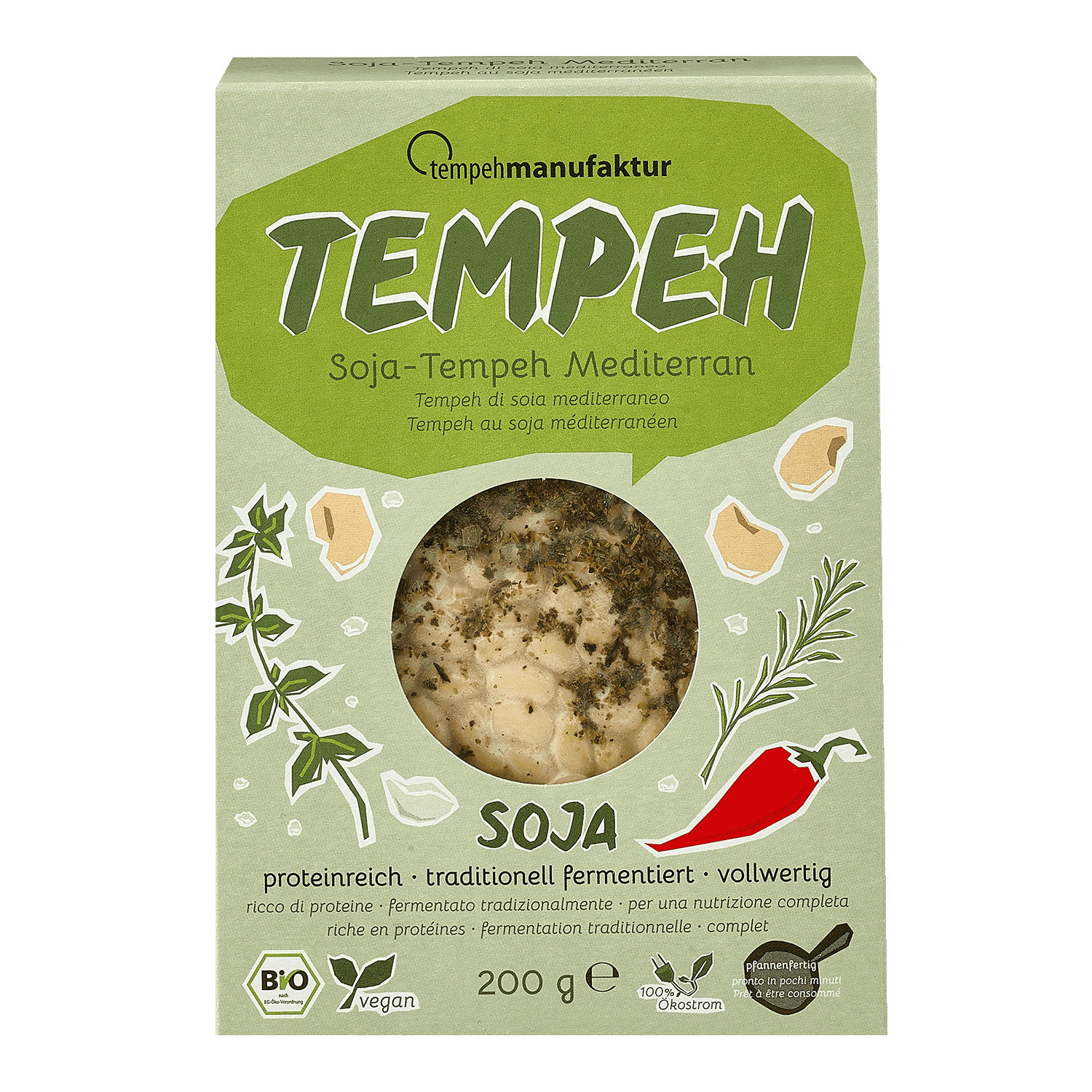 Soy Tempeh Mediterranean, Organic, 200g
