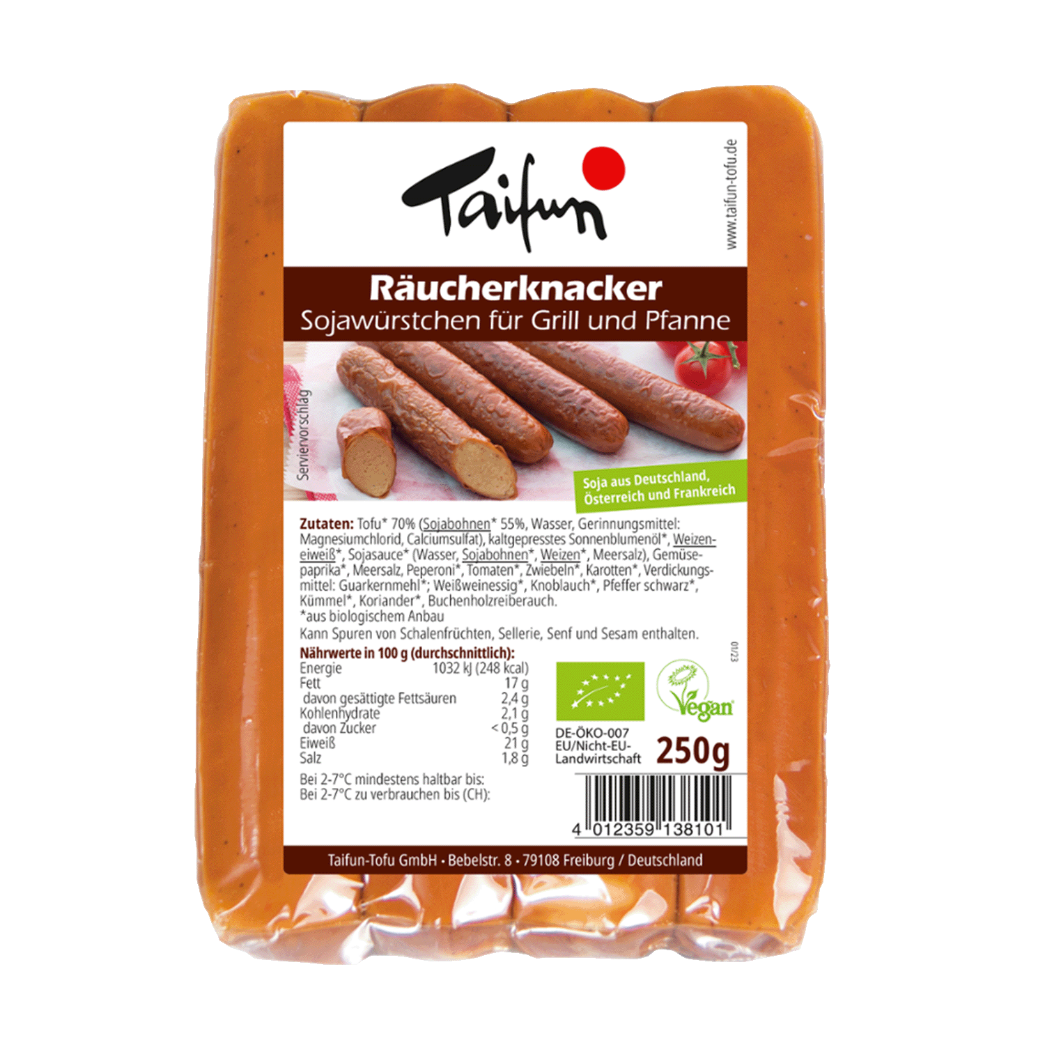 Tofu Brat- und Grillwurst – Geräuchert, BIO, 250g