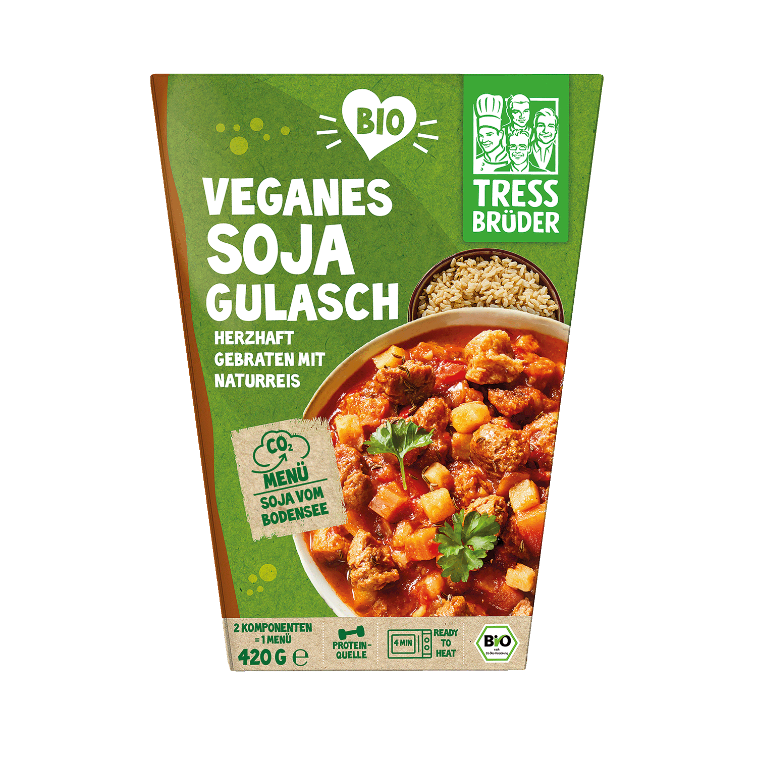 Vegan soya goulash hearty fried with brown rice, Organic, 420g