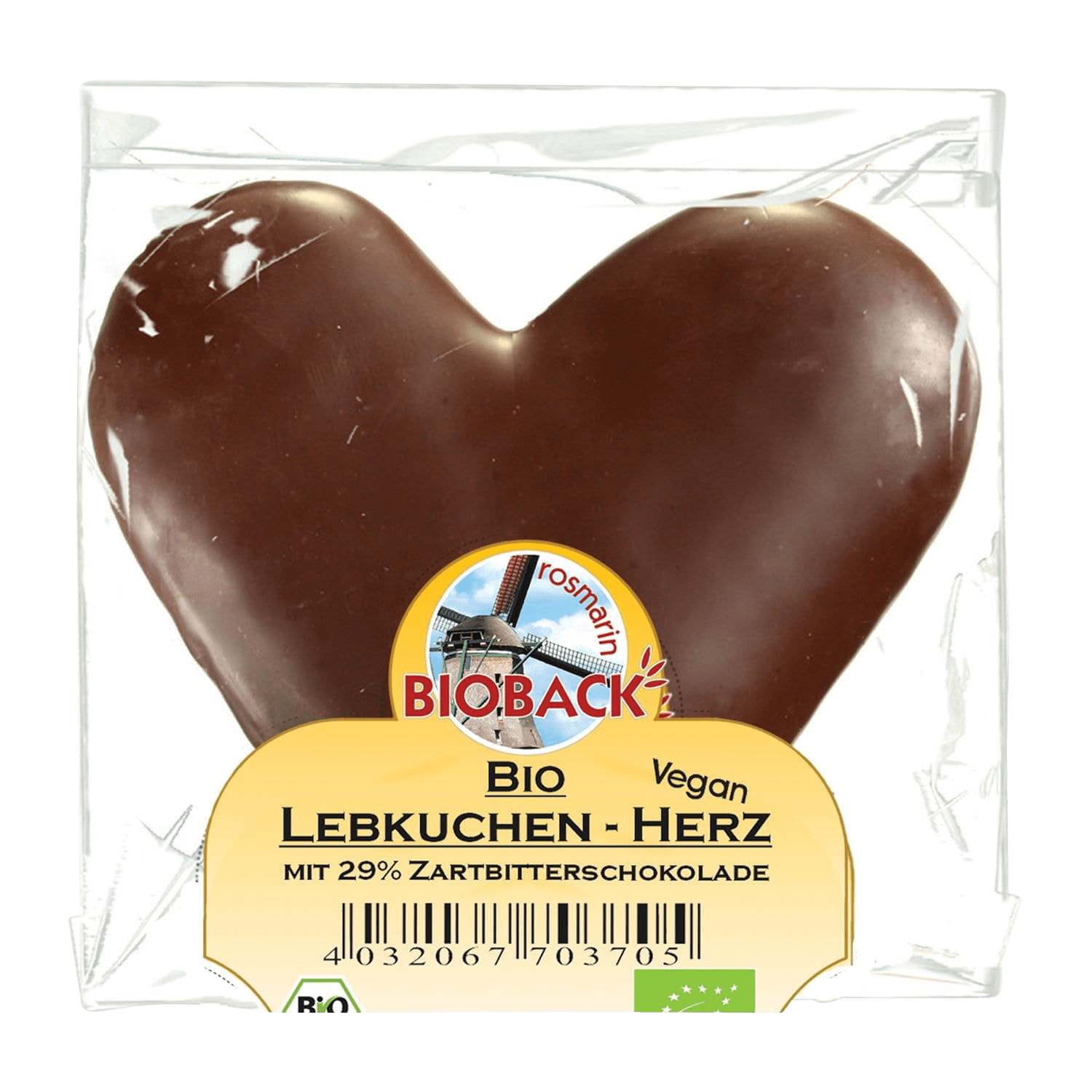 Lebkuchen Herz mit Zartbitterschokolade (29%), BIO, 42g