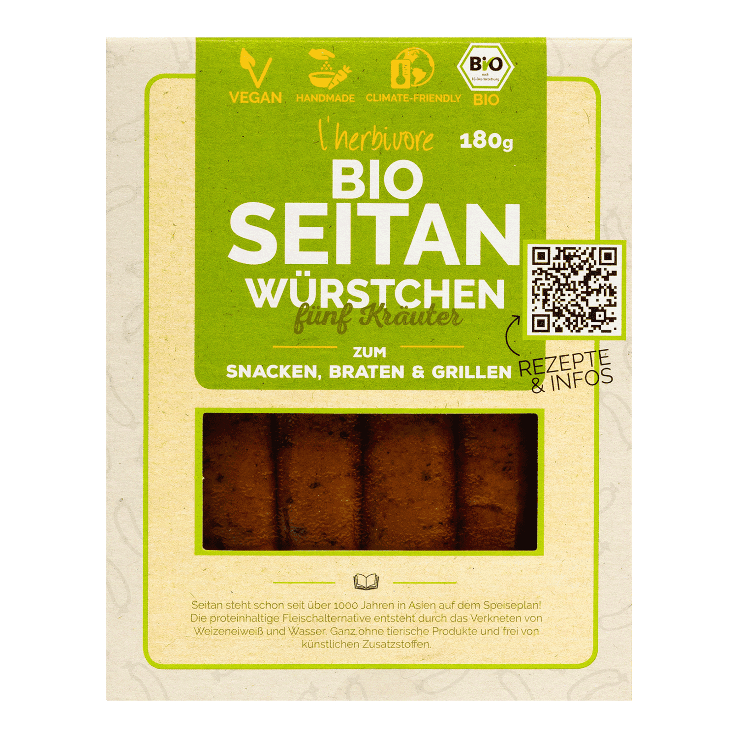 Seitan Sausages Five Herbs, Organic, 180g