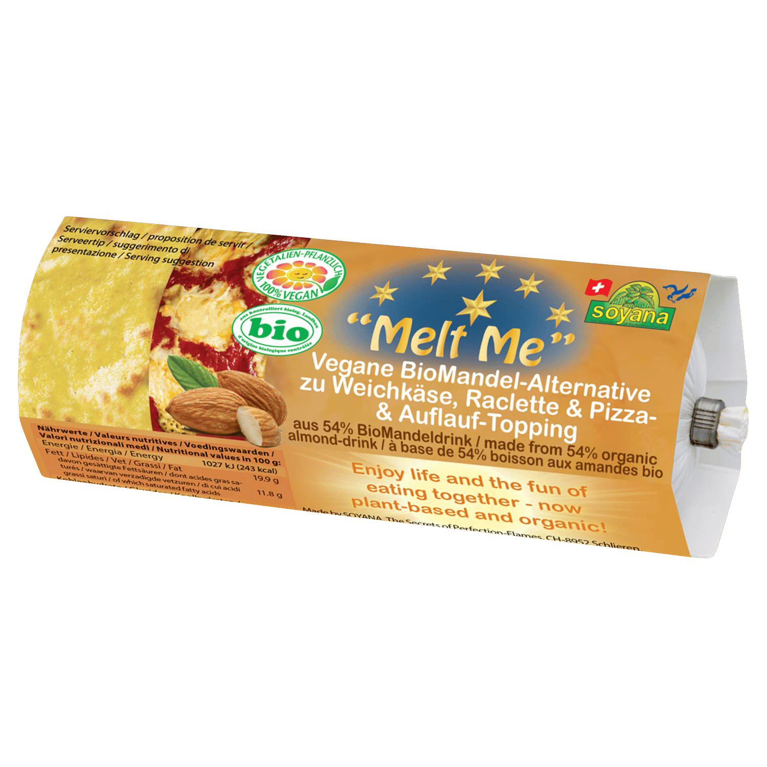 Melt Me Almond Alternative to Soft Cheese, Raclette and Pizza & Casserole Topping, Organic, 200g