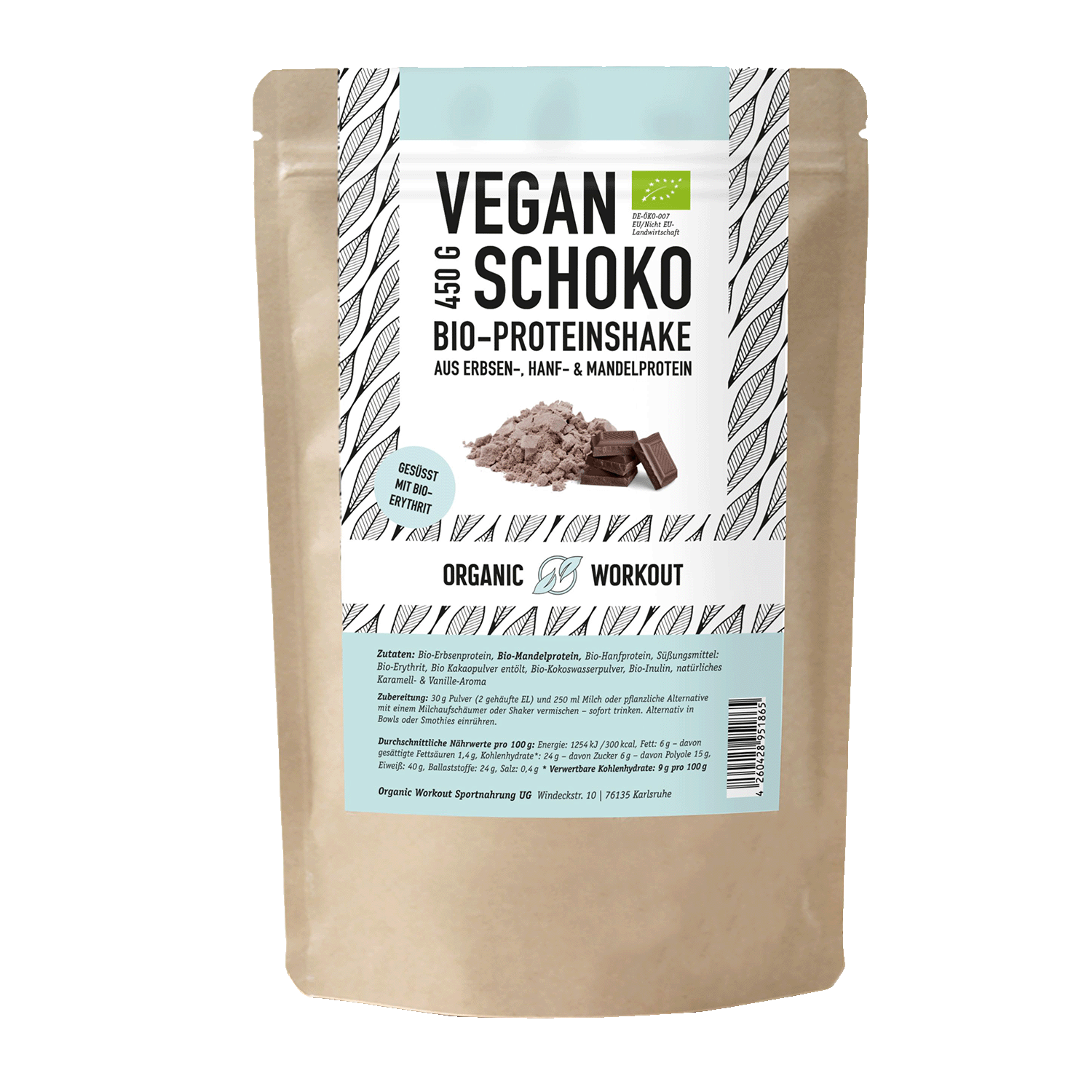 Schoko Proteinpulver vegan, BIO, 450g