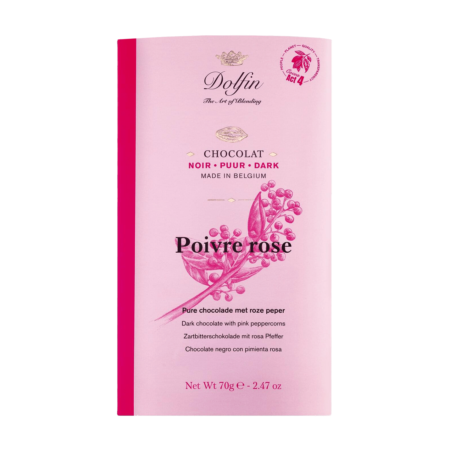 Poivre Rose Dark Chocolate With Pink Peppercorns, 70g