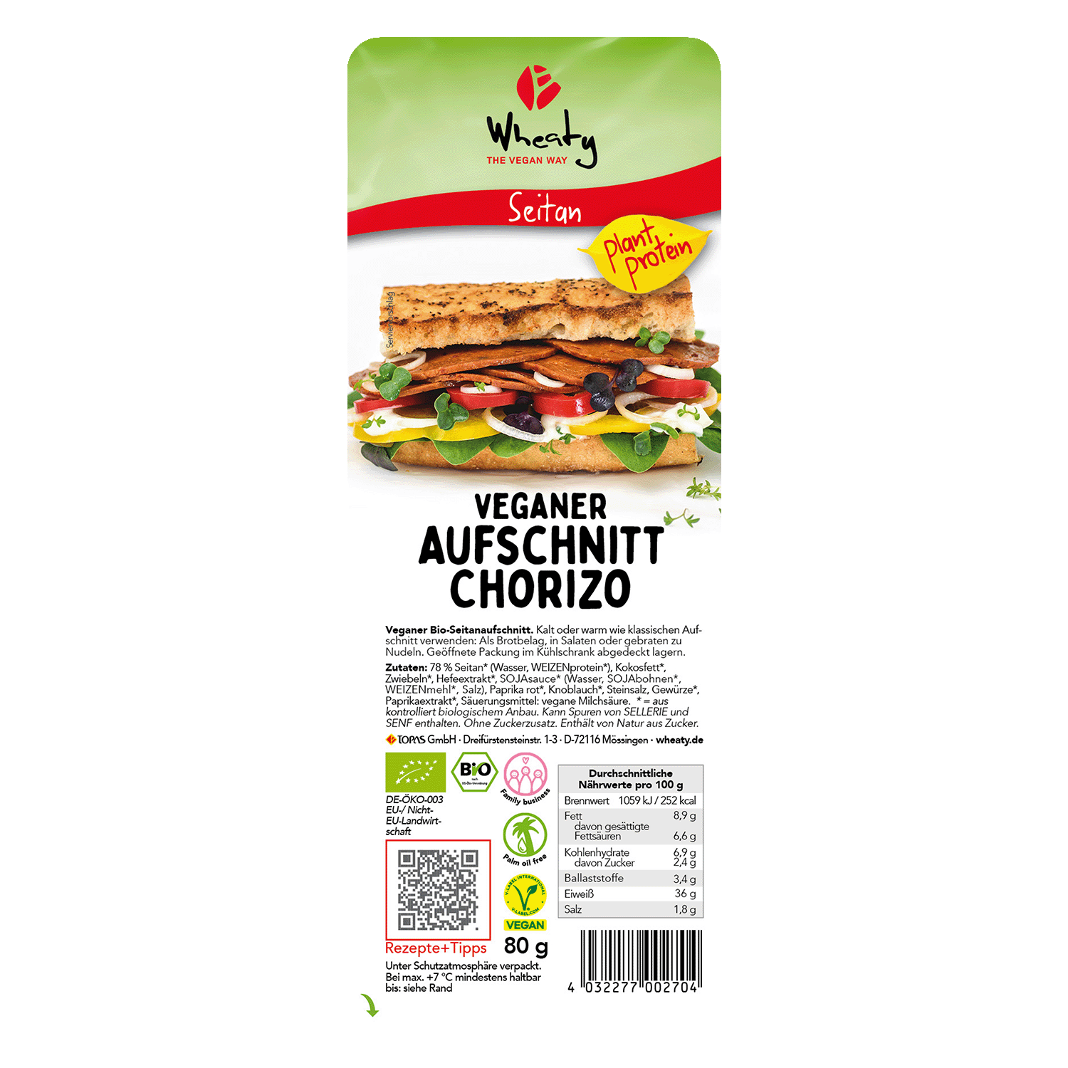 Veganer Aufschnitt Chorizo, BIO, 80g