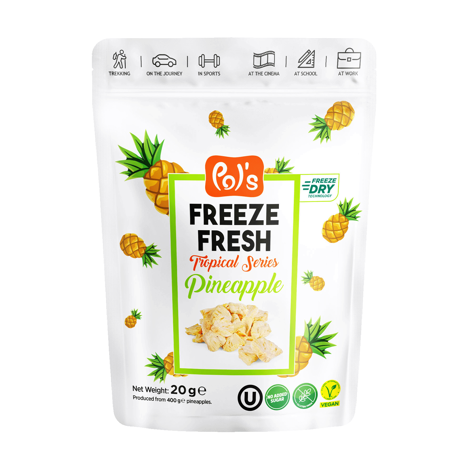 freeze-dried pineapple fruit potato chips, 20g